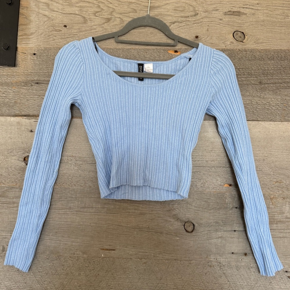 H&M Sky Blue Ribbed Long Sleeve Top